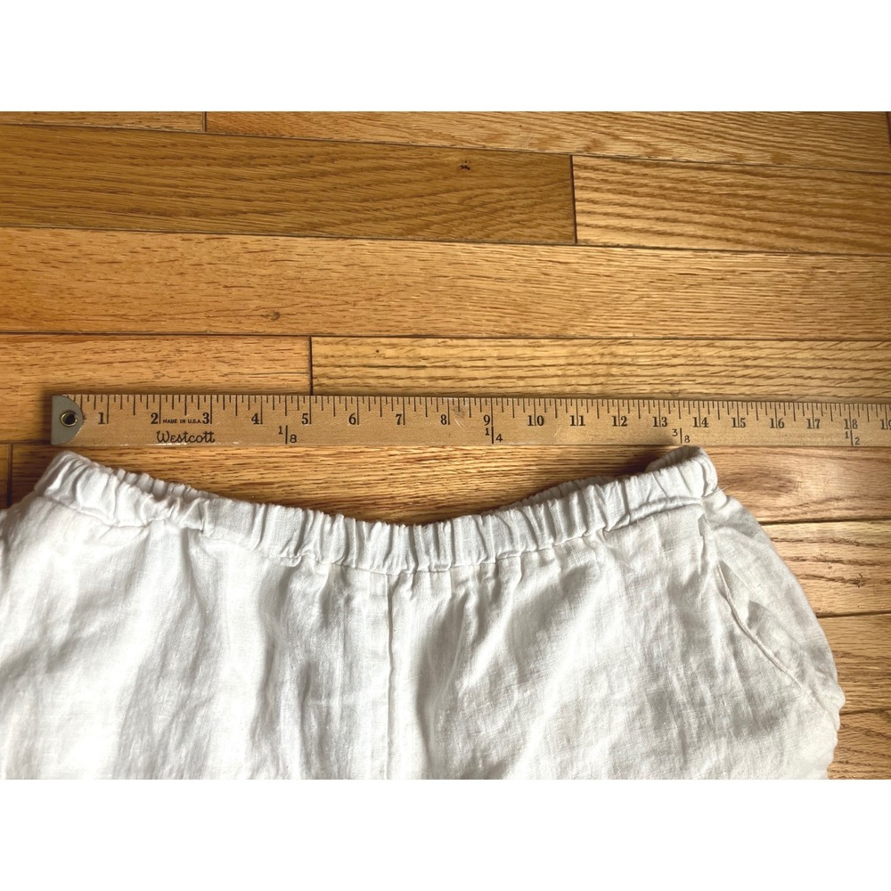 Home Frocks White 100% Linen Wide Leg Crop Pants L Floral Patchwork Trim - Picture 5 of 11